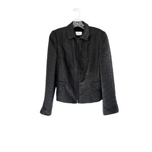 Akris Punto Black Dressy Solid Basic Textured‎ Office Work Zip Up Blazer Size 6